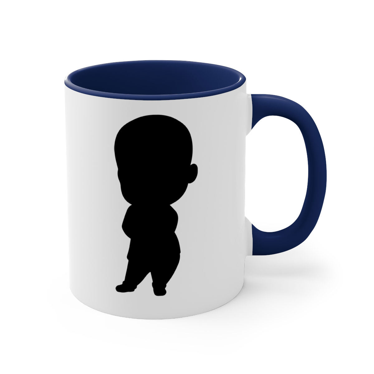 A stylish black boy 21# Mug featuring a glossy finish, colorful handle, and interior, available in two sizes for coffee and tea.