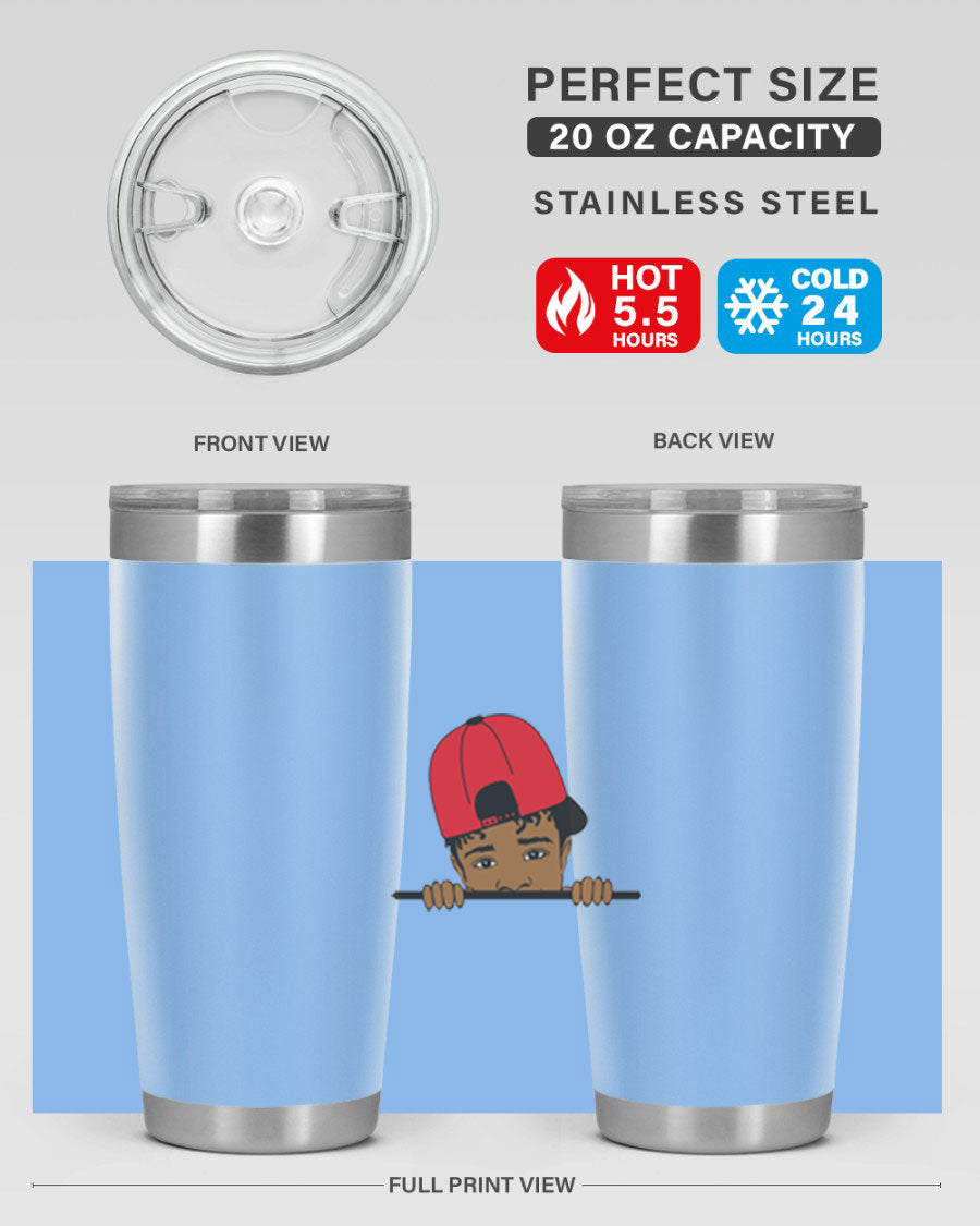 Black boy 23# tumbler, 20oz, double wall vacuum stainless steel with copper lining, featuring a press-in drink-thru lid.