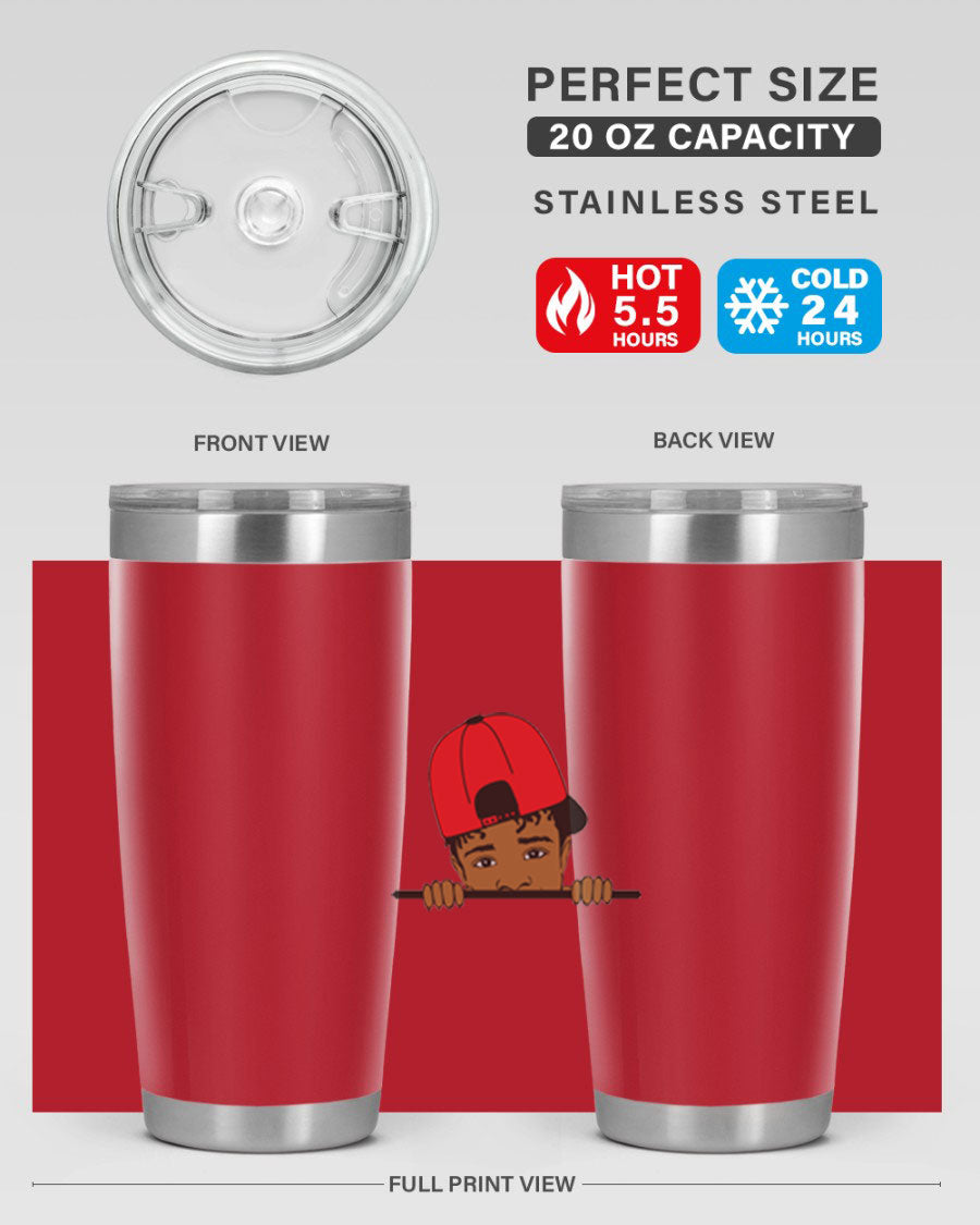 Black boy 23# tumbler, 20oz, double wall vacuum stainless steel with copper lining, featuring a press-in drink-thru lid.