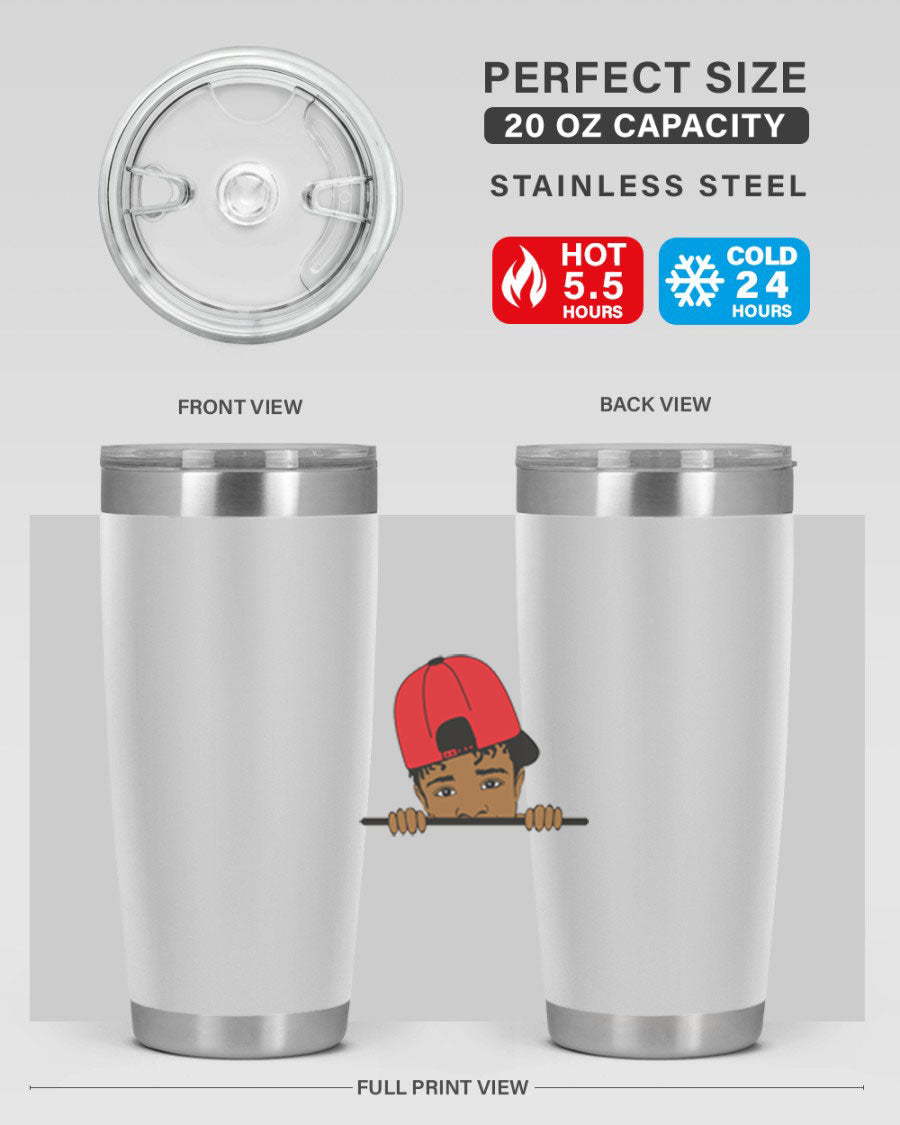 Black boy 23# tumbler, 20oz, double wall vacuum stainless steel with copper lining, featuring a press-in drink-thru lid.