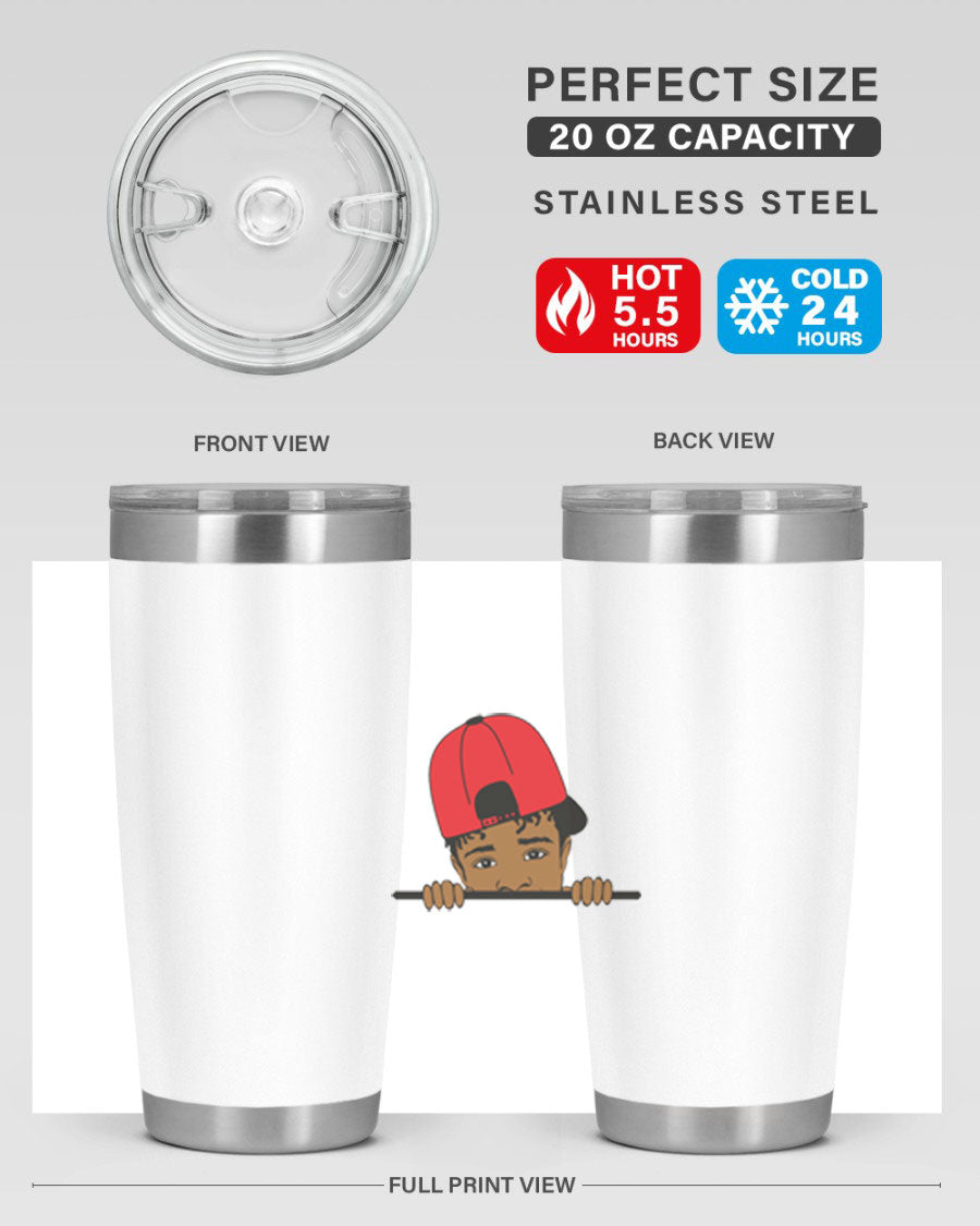 Black boy 23# tumbler, 20oz, double wall vacuum stainless steel with copper lining, featuring a press-in drink-thru lid.