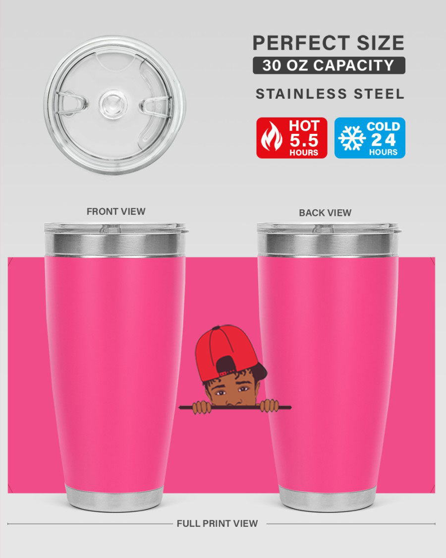 Black boy 23# tumbler, 20oz, double wall vacuum stainless steel with copper lining, featuring a press-in drink-thru lid.