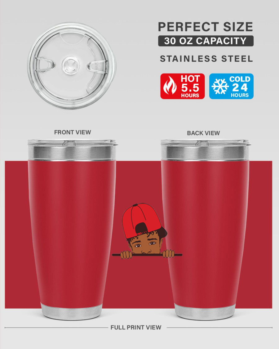 Black boy 23# tumbler, 20oz, double wall vacuum stainless steel with copper lining, featuring a press-in drink-thru lid.