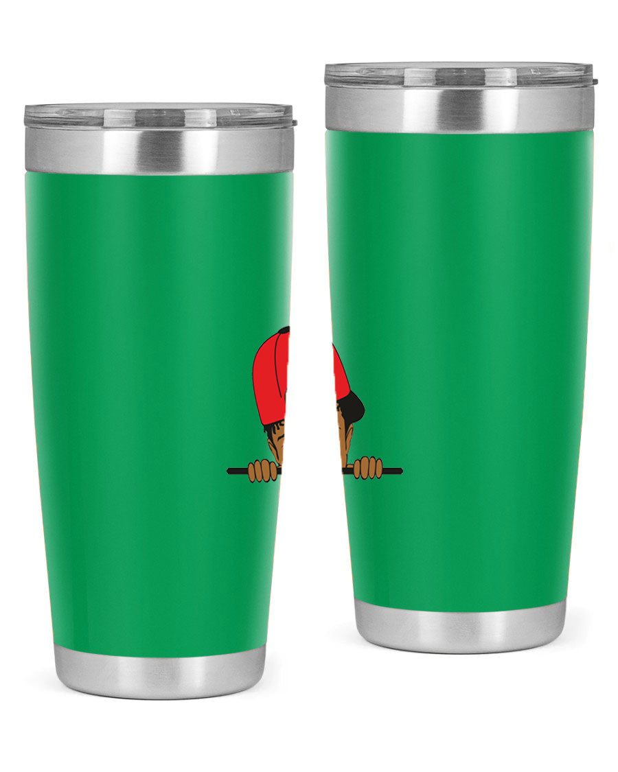 Black boy 23# tumbler, 20oz, double wall vacuum stainless steel with copper lining, featuring a press-in drink-thru lid.