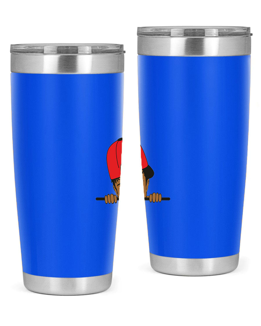 Black boy 23# tumbler, 20oz, double wall vacuum stainless steel with copper lining, featuring a press-in drink-thru lid.