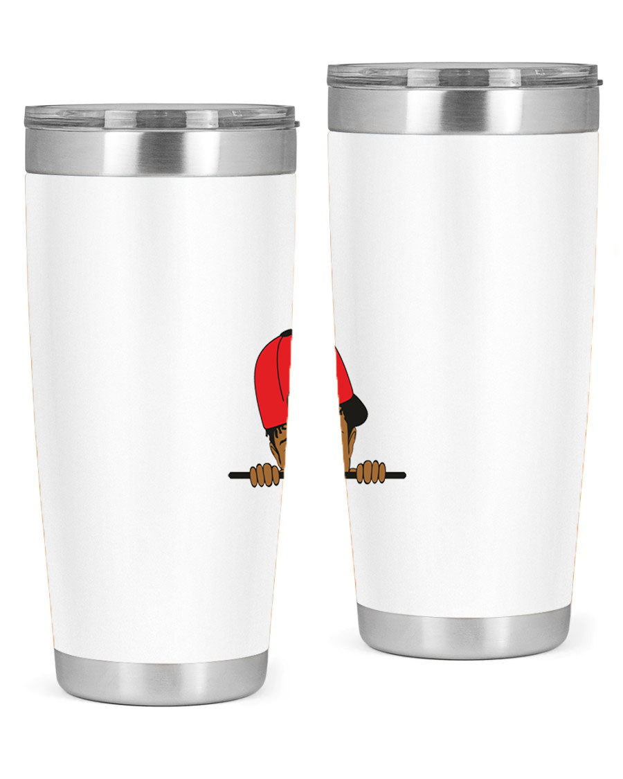 Black boy 23# tumbler, 20oz, double wall vacuum stainless steel with copper lining, featuring a press-in drink-thru lid.