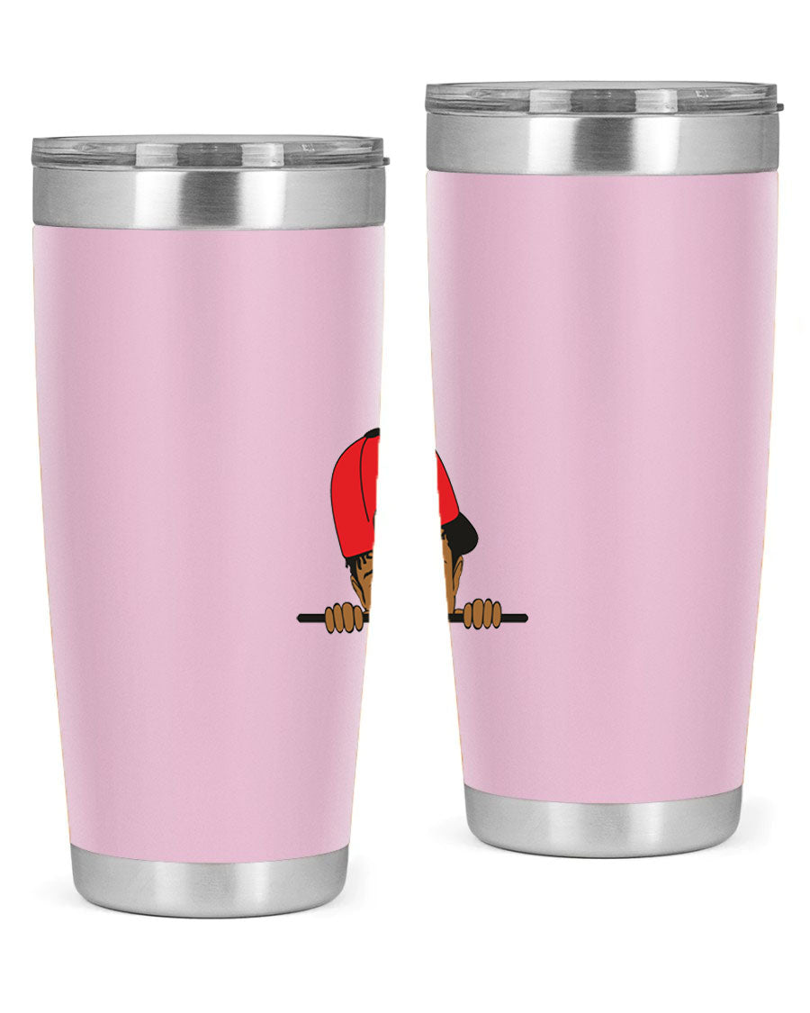 Black boy 23# tumbler, 20oz, double wall vacuum stainless steel with copper lining, featuring a press-in drink-thru lid.