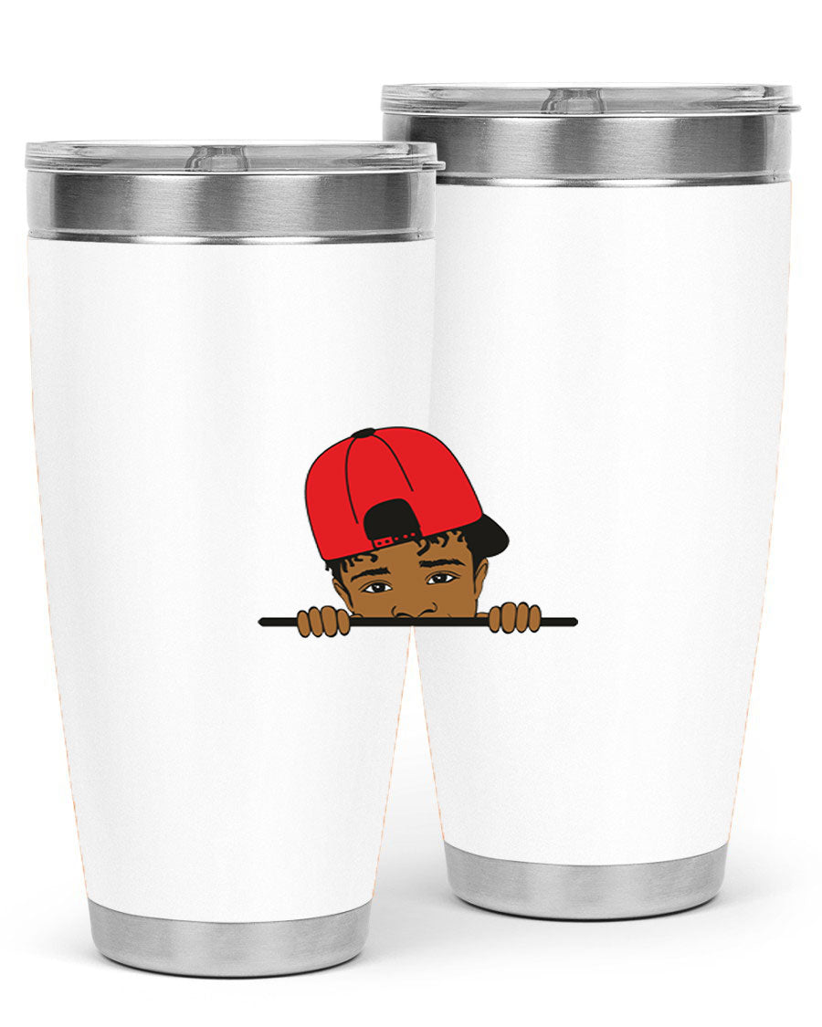 Black boy 23# tumbler, 20oz, double wall vacuum stainless steel with copper lining, featuring a press-in drink-thru lid.