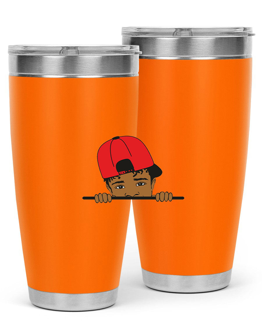 Black boy 23# tumbler, 20oz, double wall vacuum stainless steel with copper lining, featuring a press-in drink-thru lid.