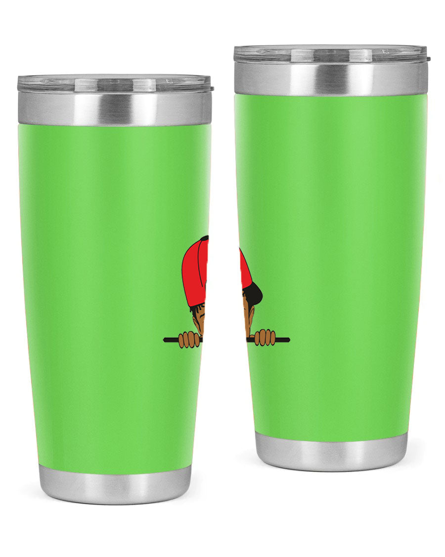 Black boy 23# tumbler, 20oz, double wall vacuum stainless steel with copper lining, featuring a press-in drink-thru lid.