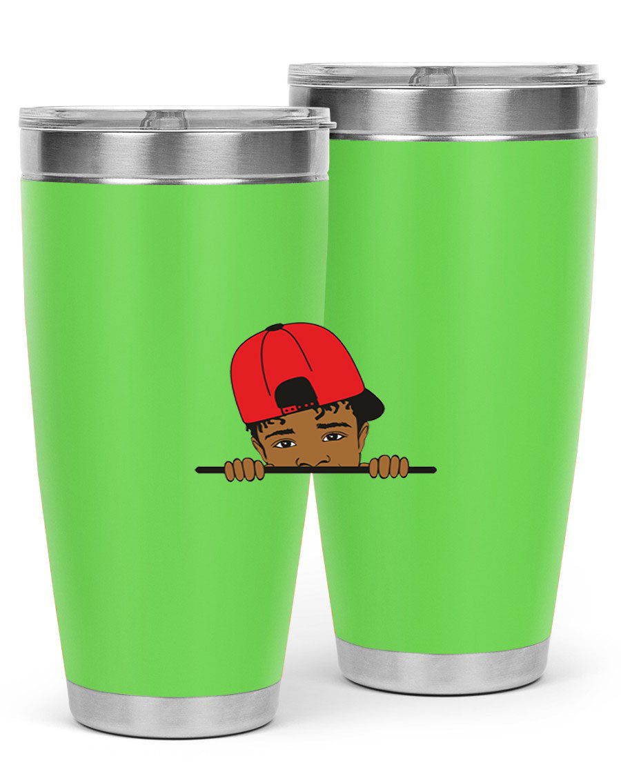 Black boy 23# tumbler, 20oz, double wall vacuum stainless steel with copper lining, featuring a press-in drink-thru lid.