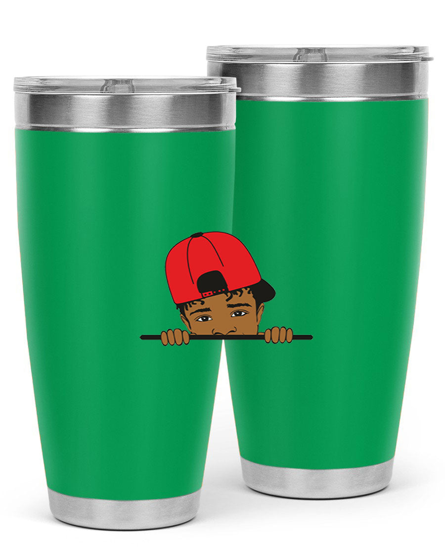 Black boy 23# tumbler, 20oz, double wall vacuum stainless steel with copper lining, featuring a press-in drink-thru lid.