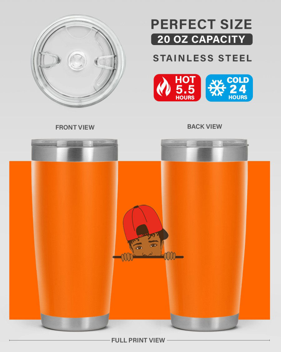 Black boy 23# tumbler, 20oz, double wall vacuum stainless steel with copper lining, featuring a press-in drink-thru lid.