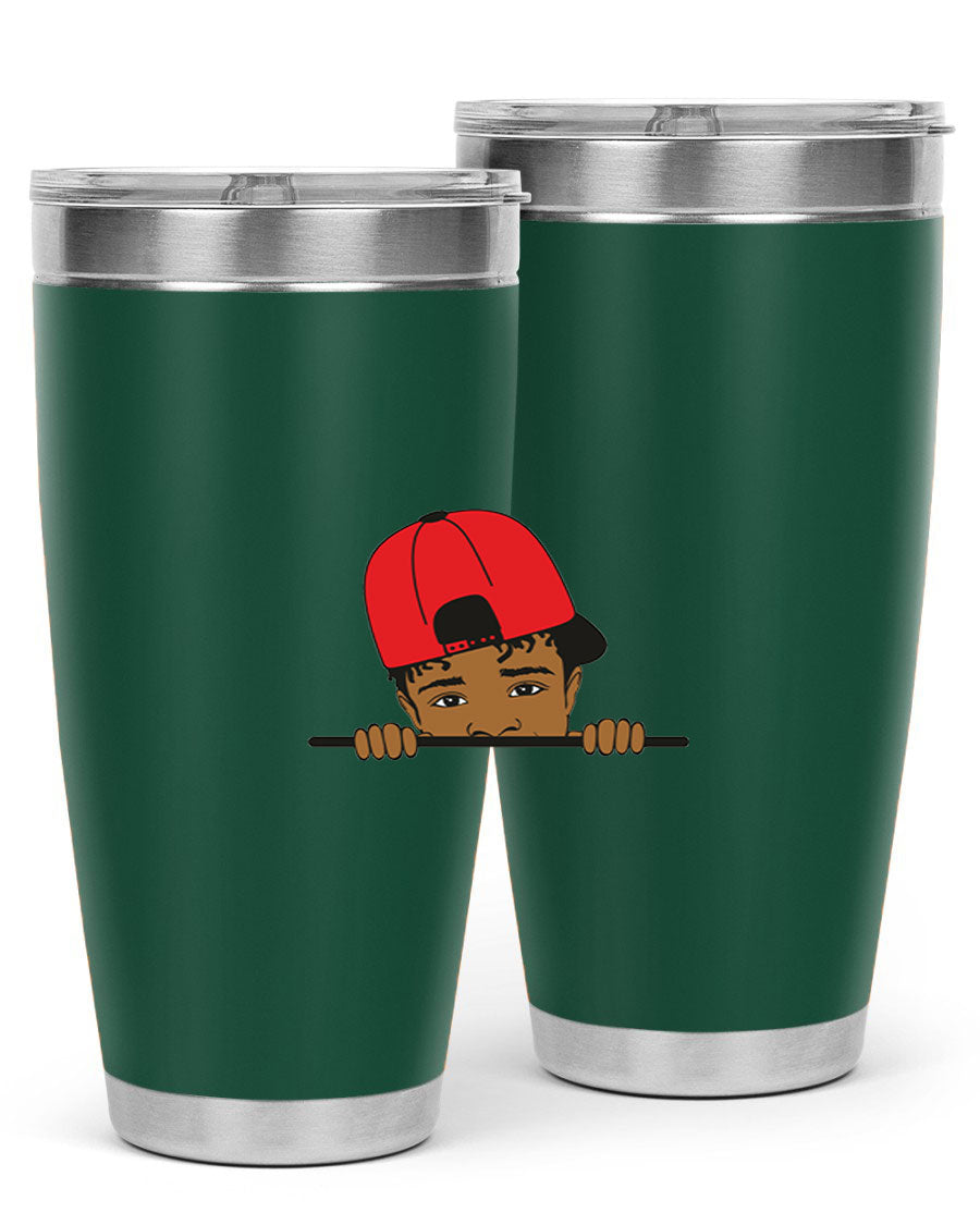 Black boy 23# tumbler, 20oz, double wall vacuum stainless steel with copper lining, featuring a press-in drink-thru lid.