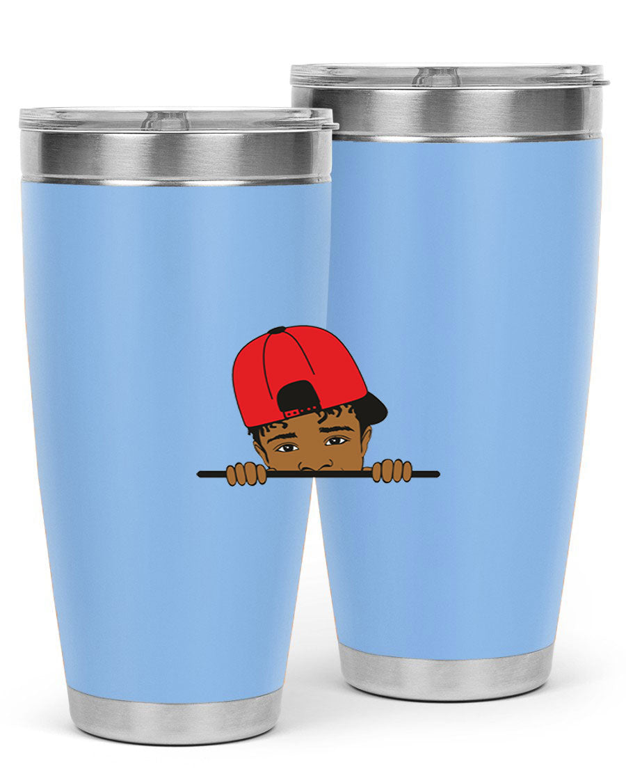 Black boy 23# tumbler, 20oz, double wall vacuum stainless steel with copper lining, featuring a press-in drink-thru lid.