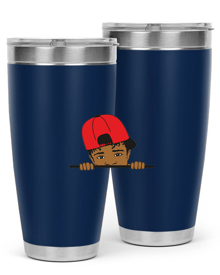 Black boy 23# tumbler, 20oz, double wall vacuum stainless steel with copper lining, featuring a press-in drink-thru lid.