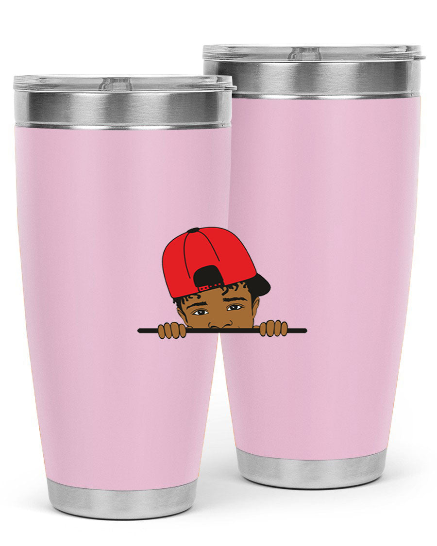 Black boy 23# tumbler, 20oz, double wall vacuum stainless steel with copper lining, featuring a press-in drink-thru lid.