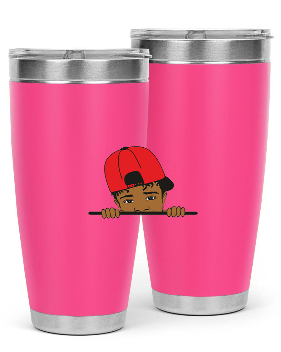 Black boy 23# tumbler, 20oz, double wall vacuum stainless steel with copper lining, featuring a press-in drink-thru lid.