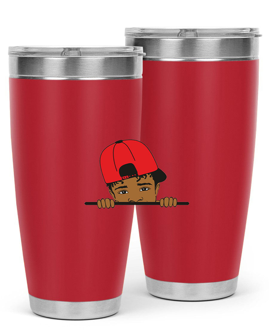 Black boy 23# tumbler, 20oz, double wall vacuum stainless steel with copper lining, featuring a press-in drink-thru lid.