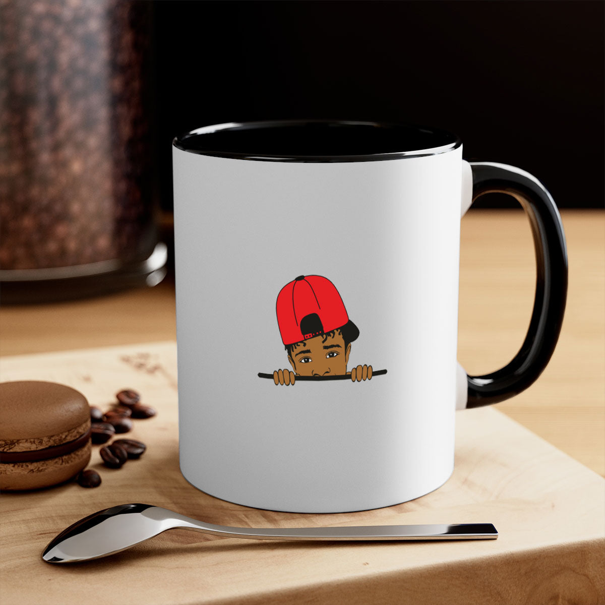 Black boy 23# Mug featuring a two-tone design with a colored handle and interior, available in multiple colors and sizes.