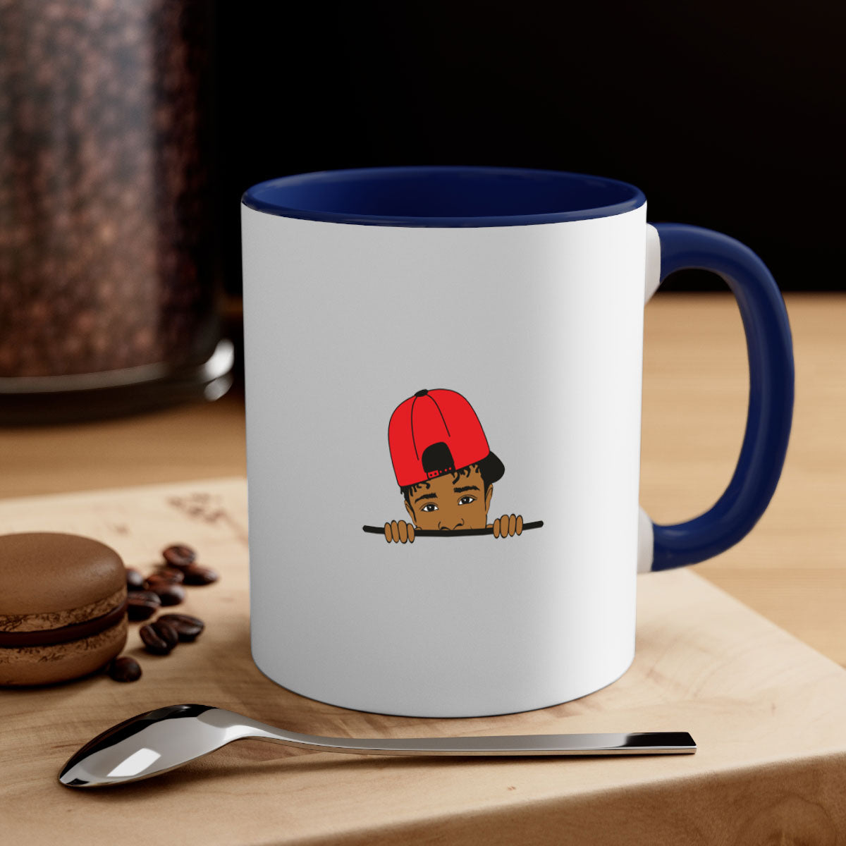 Black boy 23# Mug featuring a two-tone design with a colored handle and interior, available in multiple colors and sizes.