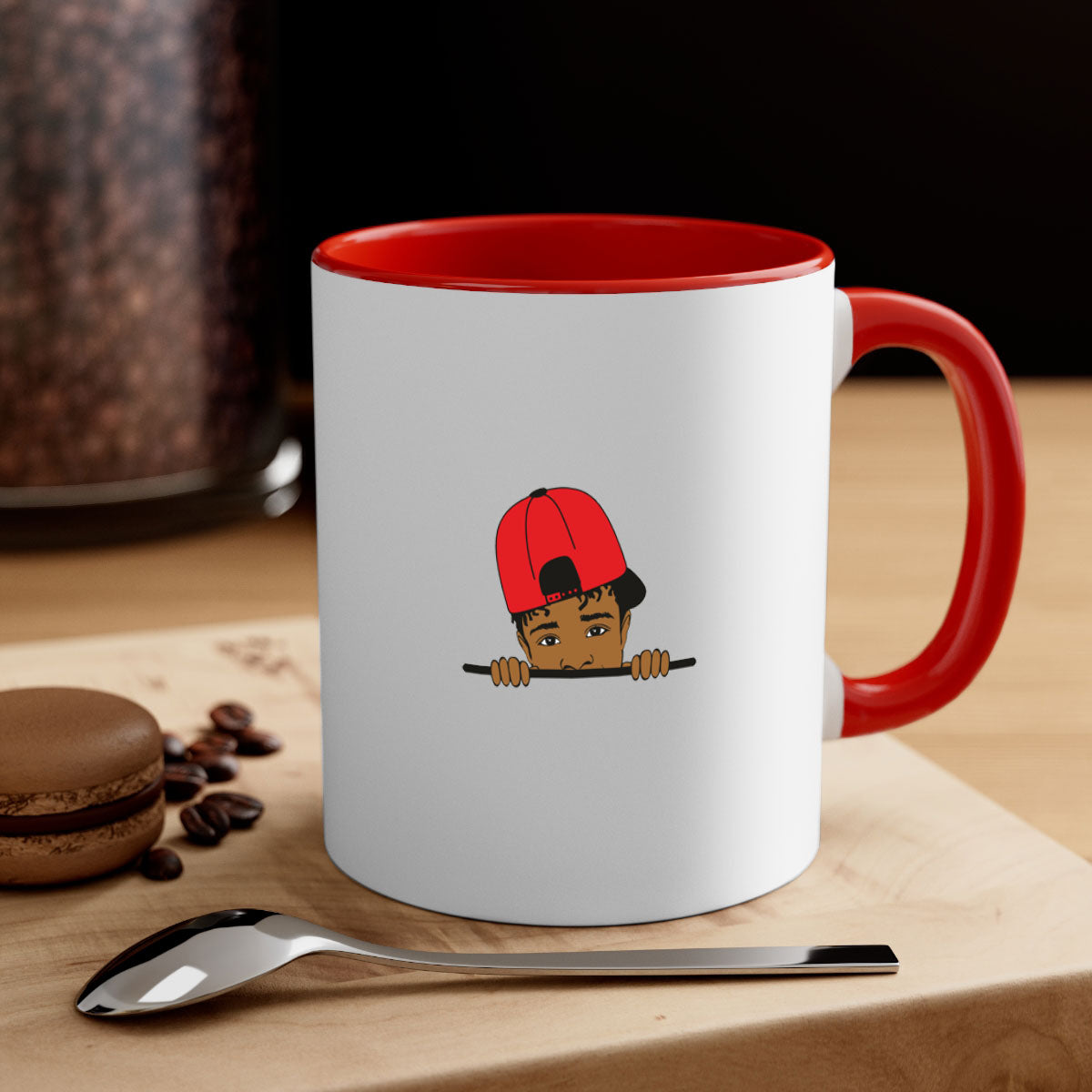 Black boy 23# Mug featuring a two-tone design with a colored handle and interior, available in multiple colors and sizes.