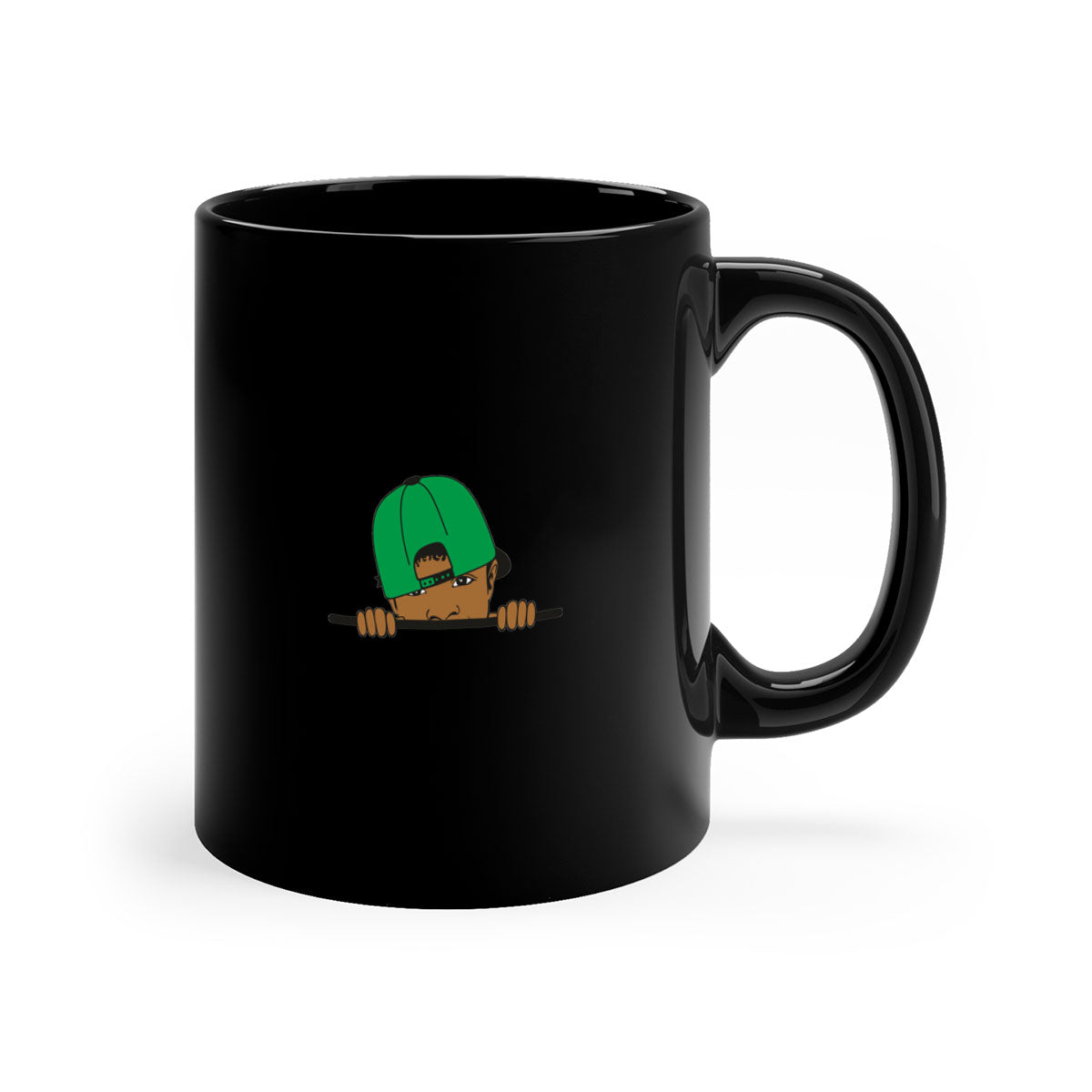 Black boy 25# Mug featuring a two-tone design with a colored handle and glossy finish, available in multiple colors.