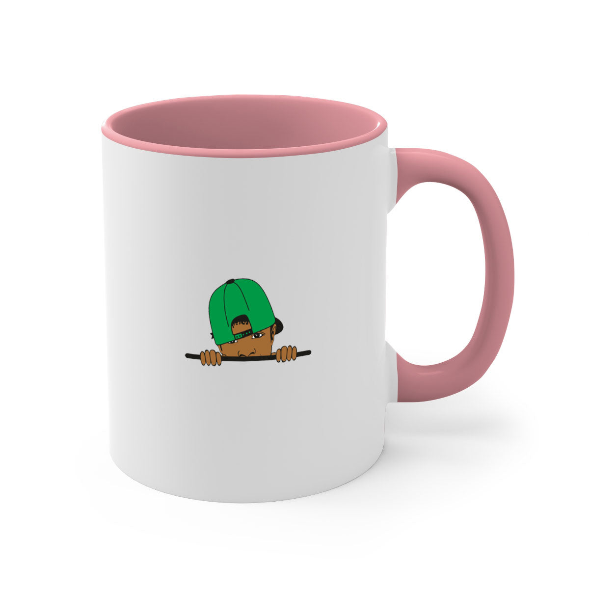 Black boy 25# Mug featuring a two-tone design with a colored handle and glossy finish, available in multiple colors.