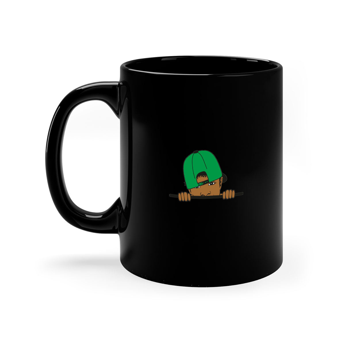 Black boy 25# Mug featuring a two-tone design with a colored handle and glossy finish, available in multiple colors.