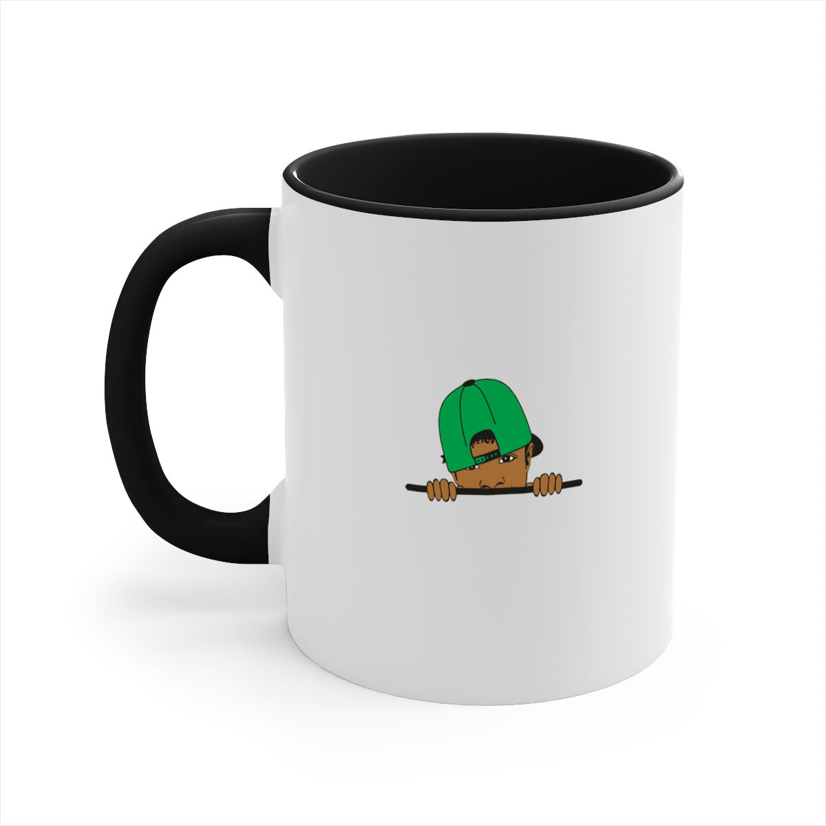 Black boy 25# Mug featuring a two-tone design with a colored handle and glossy finish, available in multiple colors.