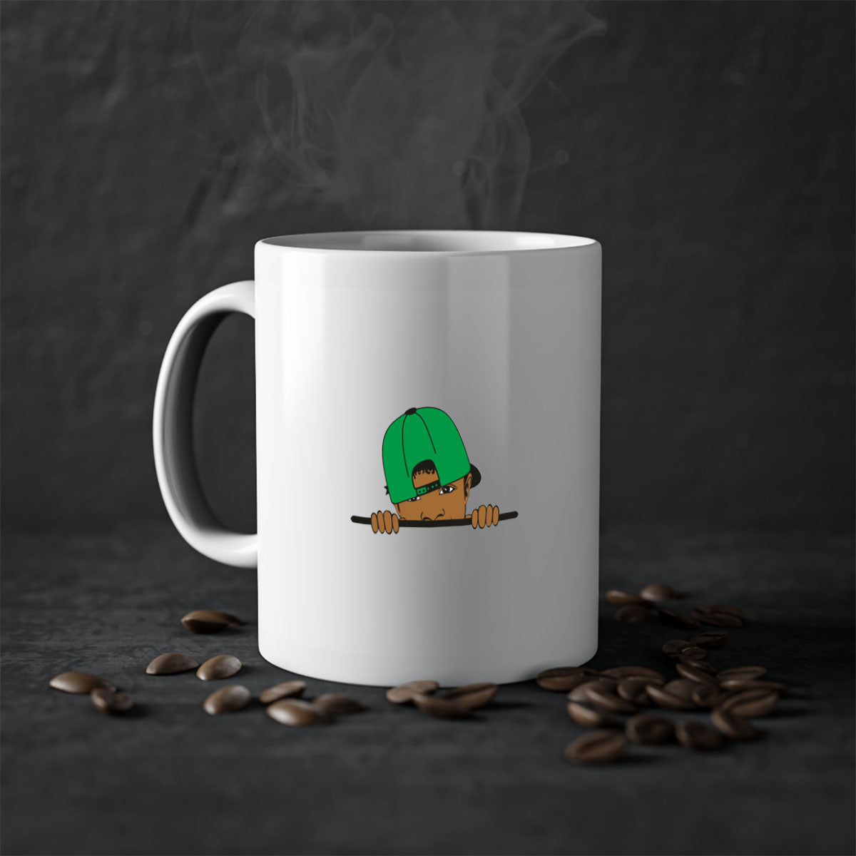 Black boy 25# Mug featuring a two-tone design with a colored handle and glossy finish, available in multiple colors.