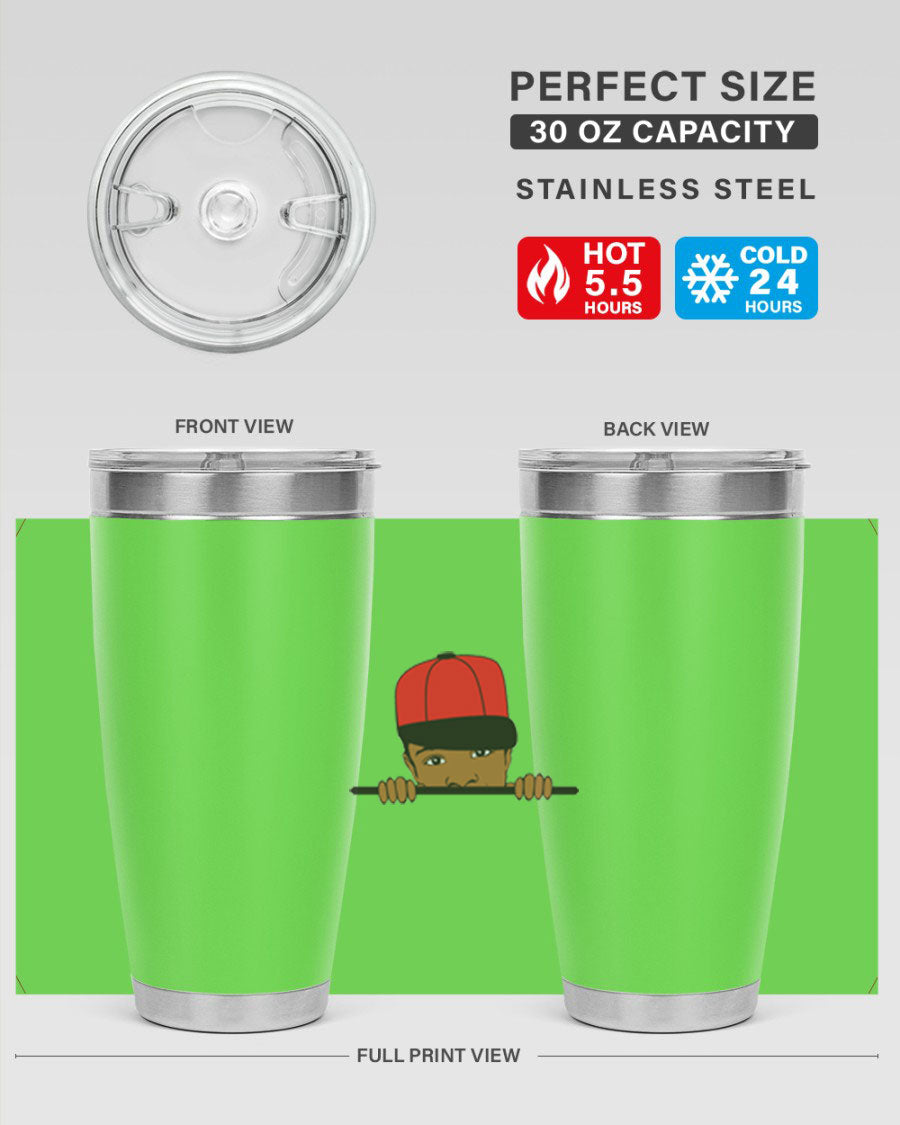 Black boy 3# tumbler in stainless steel with a sleek design, perfect for hot and cold beverages.