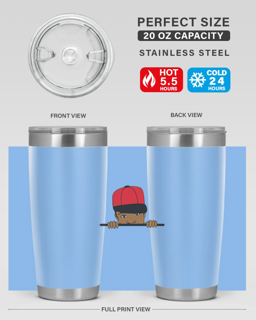 Black boy 3# tumbler in stainless steel with a sleek design, perfect for hot and cold beverages.