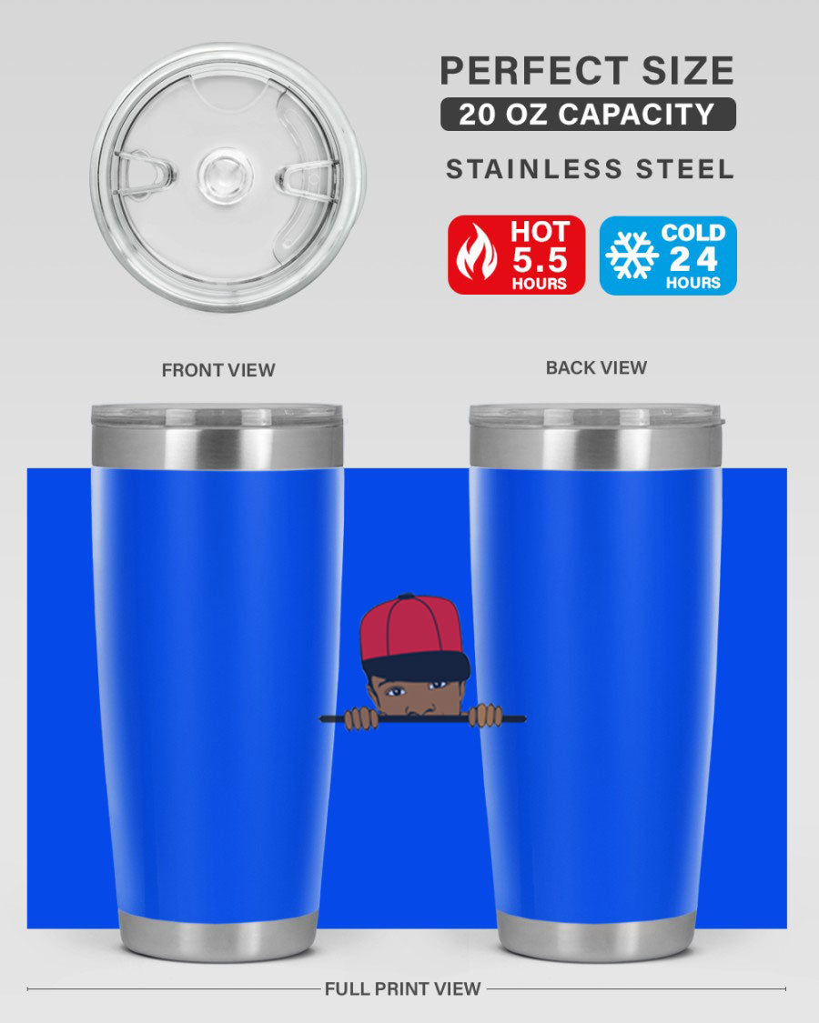 Black boy 3# tumbler in stainless steel with a sleek design, perfect for hot and cold beverages.