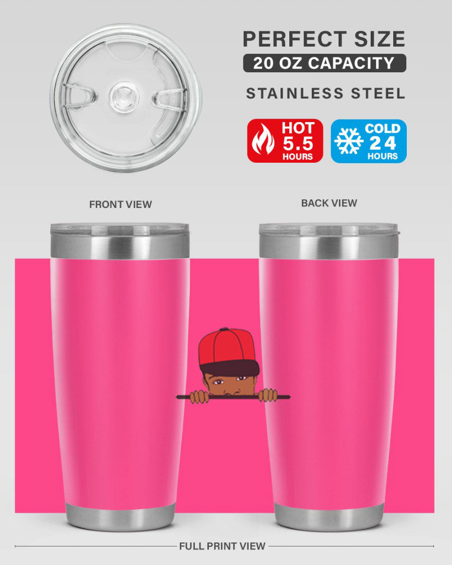 Black boy 3# tumbler in stainless steel with a sleek design, perfect for hot and cold beverages.