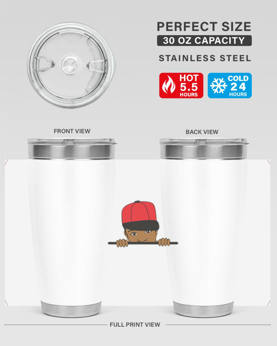 Black boy 3# tumbler in stainless steel with a sleek design, perfect for hot and cold beverages.