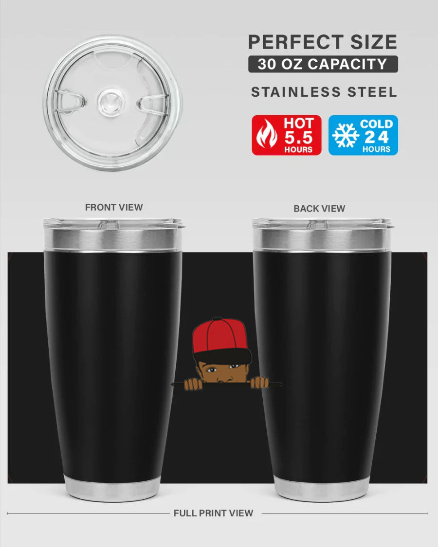 Black boy 3# tumbler in stainless steel with a sleek design, perfect for hot and cold beverages.