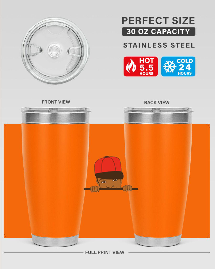 Black boy 3# tumbler in stainless steel with a sleek design, perfect for hot and cold beverages.