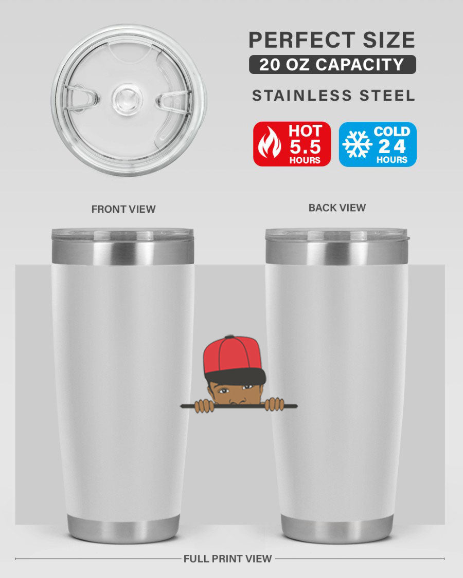 Black boy 3# tumbler in stainless steel with a sleek design, perfect for hot and cold beverages.