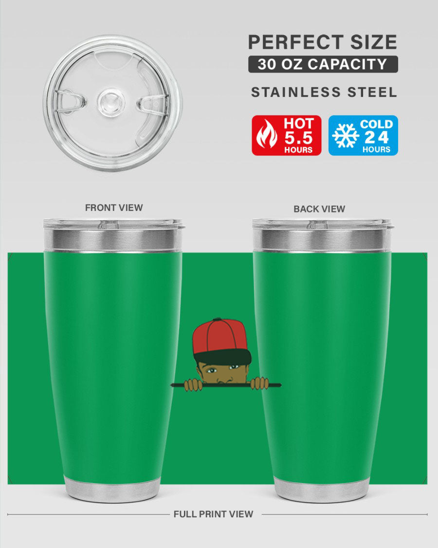 Black boy 3# tumbler in stainless steel with a sleek design, perfect for hot and cold beverages.