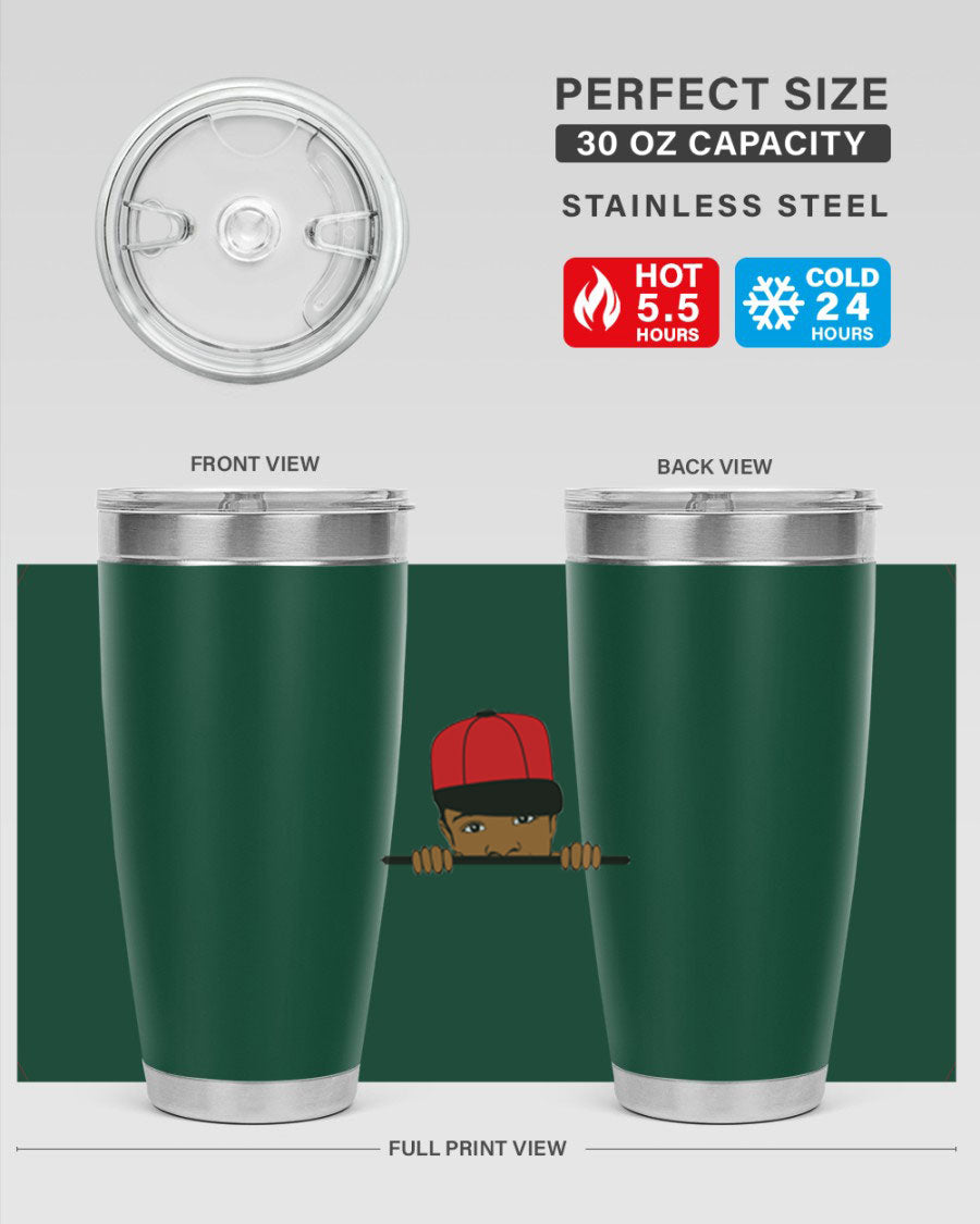 Black boy 3# tumbler in stainless steel with a sleek design, perfect for hot and cold beverages.