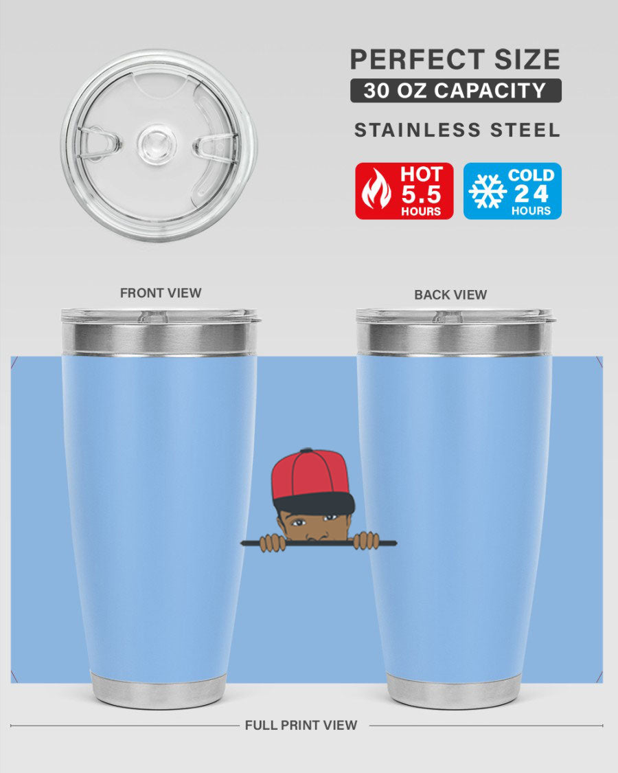 Black boy 3# tumbler in stainless steel with a sleek design, perfect for hot and cold beverages.