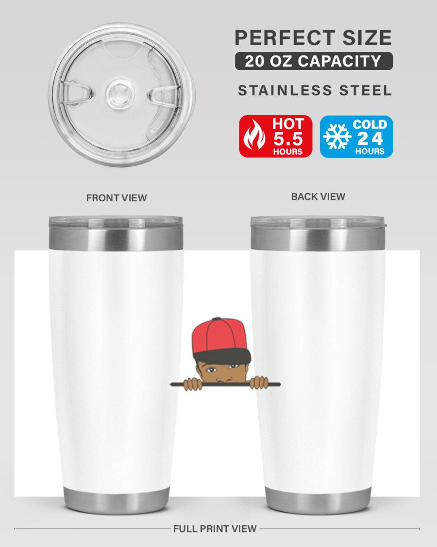 Black boy 3# tumbler in stainless steel with a sleek design, perfect for hot and cold beverages.