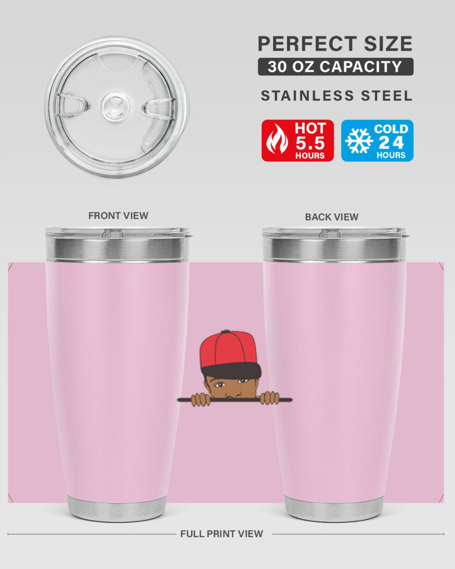 Black boy 3# tumbler in stainless steel with a sleek design, perfect for hot and cold beverages.