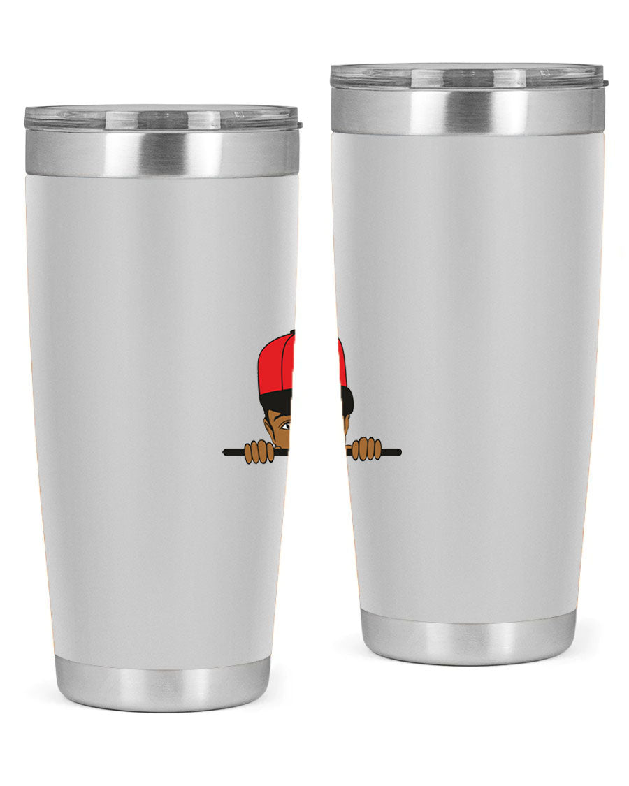 Black boy 3# tumbler in stainless steel with a sleek design, perfect for hot and cold beverages.