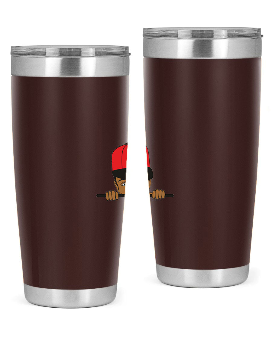 Black boy 3# tumbler in stainless steel with a sleek design, perfect for hot and cold beverages.