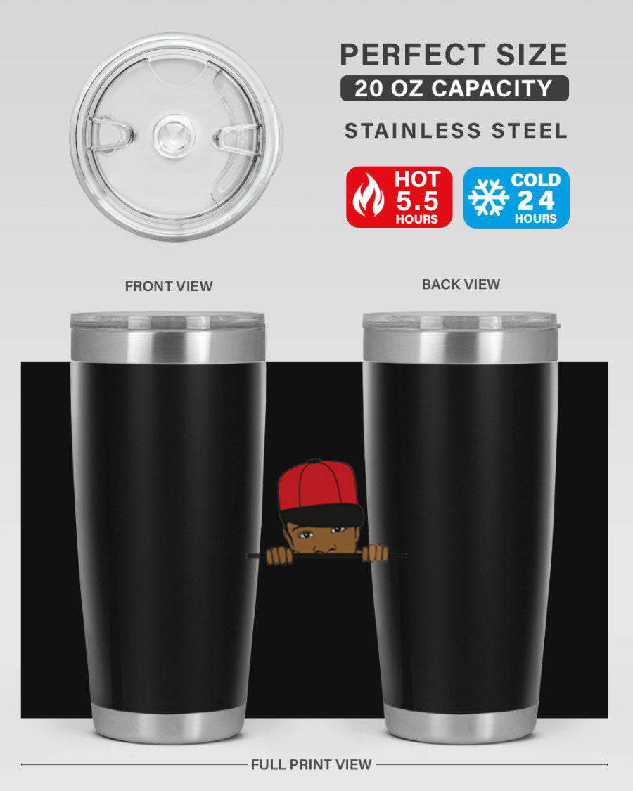 Black boy 3# tumbler in stainless steel with a sleek design, perfect for hot and cold beverages.