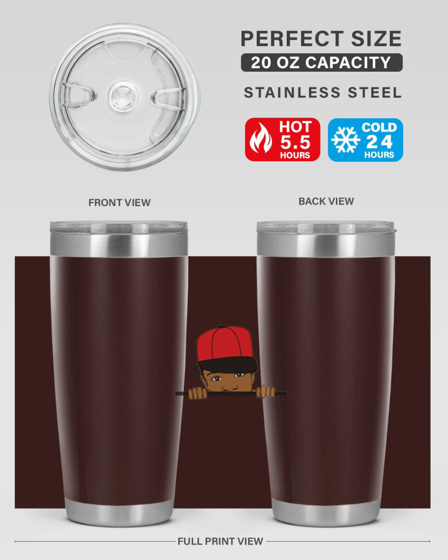 Black boy 3# tumbler in stainless steel with a sleek design, perfect for hot and cold beverages.