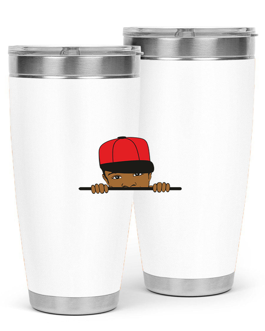 Black boy 3# tumbler in stainless steel with a sleek design, perfect for hot and cold beverages.