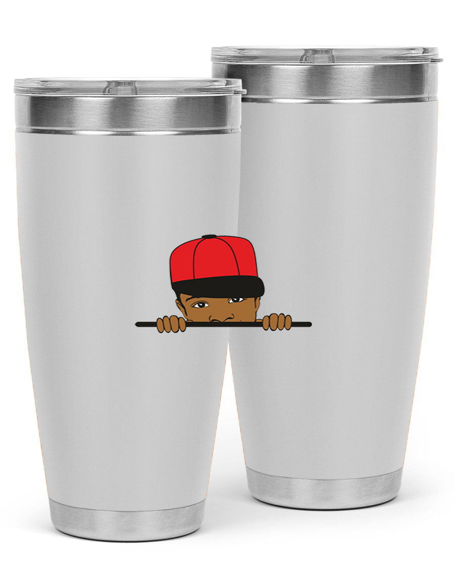 Black boy 3# tumbler in stainless steel with a sleek design, perfect for hot and cold beverages.